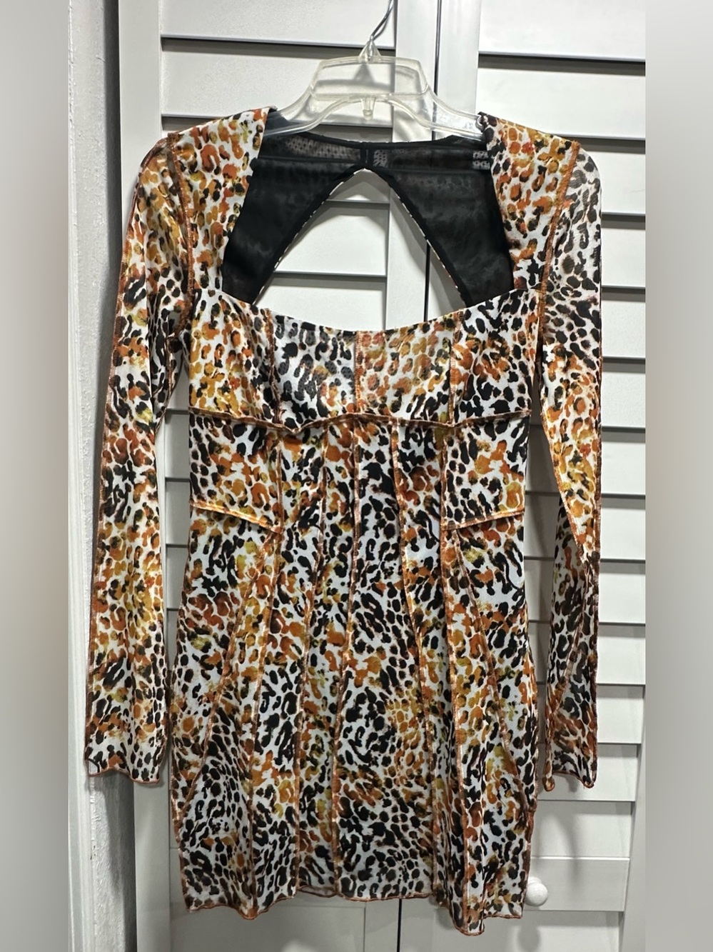 h:ours XS Leopard Print Long Sleeve Dress - Orange & black